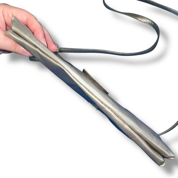 Calvin Klein Womens Faux Leather Evening Bag Crossbody Purse Metallic Gold - Picture 5 of 10